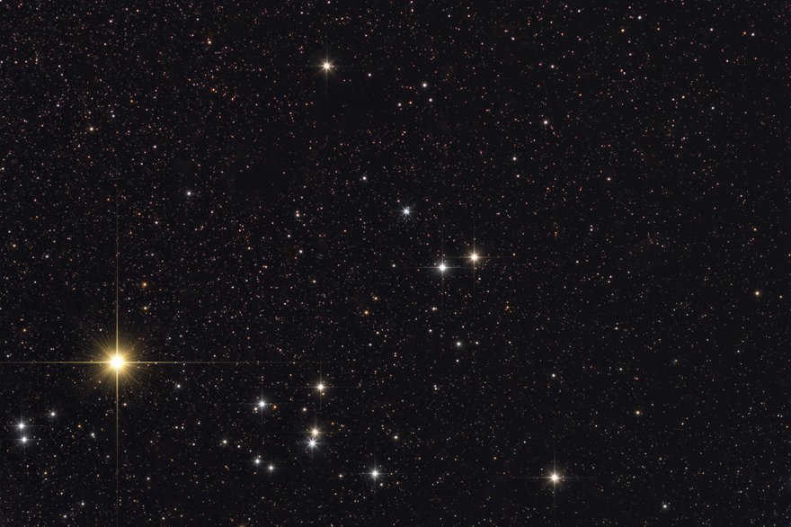 The star Aldebaran (bottom left) and the Hyades star cluster