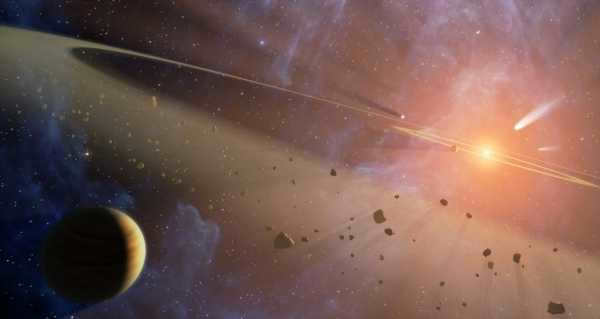 Asteroid belt in the artist's view. In reality, celestial rocks rarely gather in such close groups - they are separated by hundreds of thousands of kilometers.