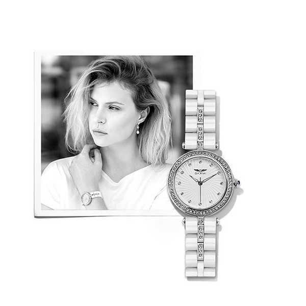 Women's watch with crystals on a ceramic bracelet