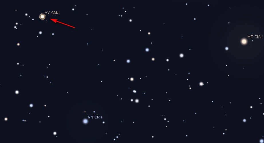 Neighborhood of VY Big Dog in the program Stellarium.