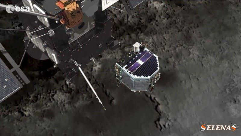 Computer image of the Rosetta probe on the surface of a comet