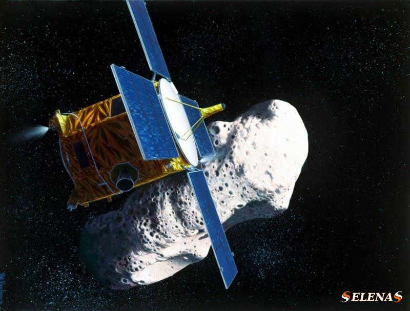 Artist's rendering of NASA's Near Earth Asteroid Rendezvous (NEAR) spacecraft on an asteroid
