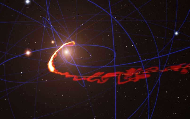 Simulation of a gas cloud that has been torn apart by a hole