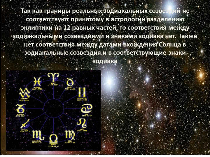 Since the boundaries of the actual zodiacal constellations do not correspond to the accepted in. 