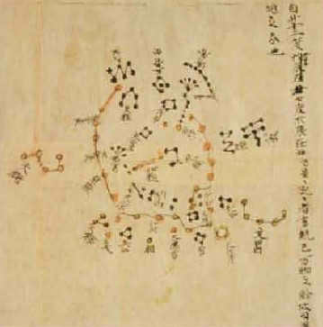 Detail of a Chinese star chart from Dunhuang, showing the sky of northern latitudes. ca. 700 AD, Tang dynasty
