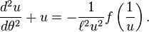 \frac<d^2u></p>
<p> + u = - \fracf\left(\frac[ZEBR_TAG_/p></p><p>ight).”></p><p>Newton’s law of universal gravitation establishes a connection between the force per unit mass and distance as</p><p><img decoding=