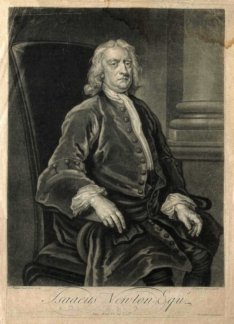 Portrait of Isaac Newton (https://commons.wikimedia.org/wiki/File:Sir_Isaac_Newton._Mezzotint_by_J._Faber,_junior,_1726,_after_Wellcome_V0004265.jpg)
