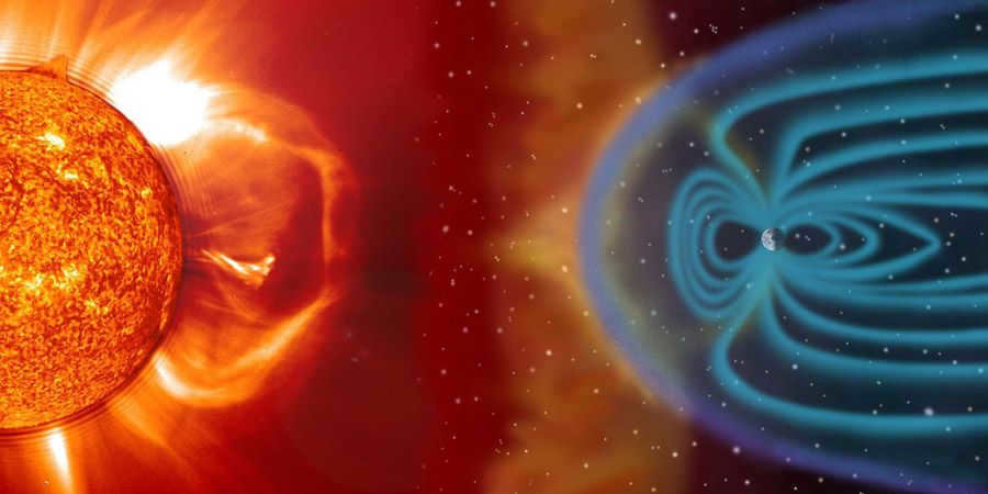 Impressively shows the solar wind colliding with Earth's magnetosphere. This image is not to scale.