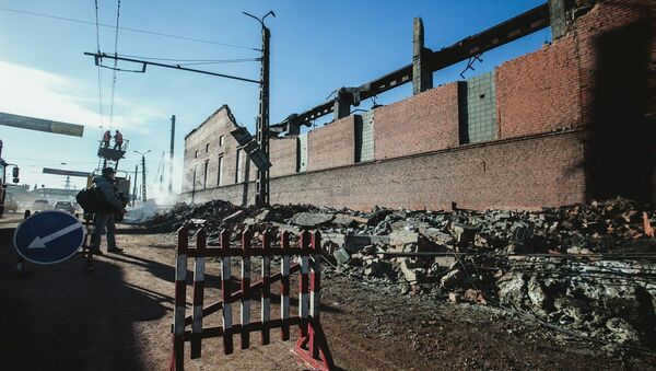 The aftermath of the meteorite fall in Chelyabinsk, Chelyabinsk Zinc Plant. Archival photo