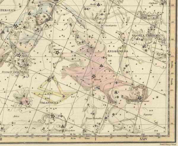 Constellation Andromeda, drawing from an old atlas of the sky