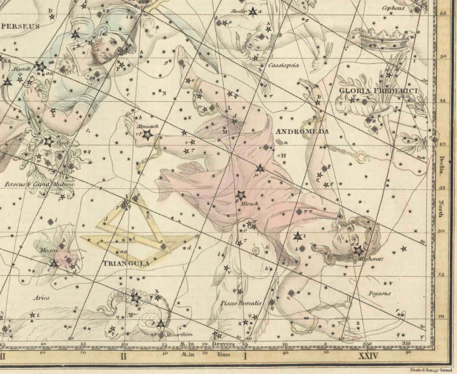 Constellation Andromeda, drawing from an old sky atlas