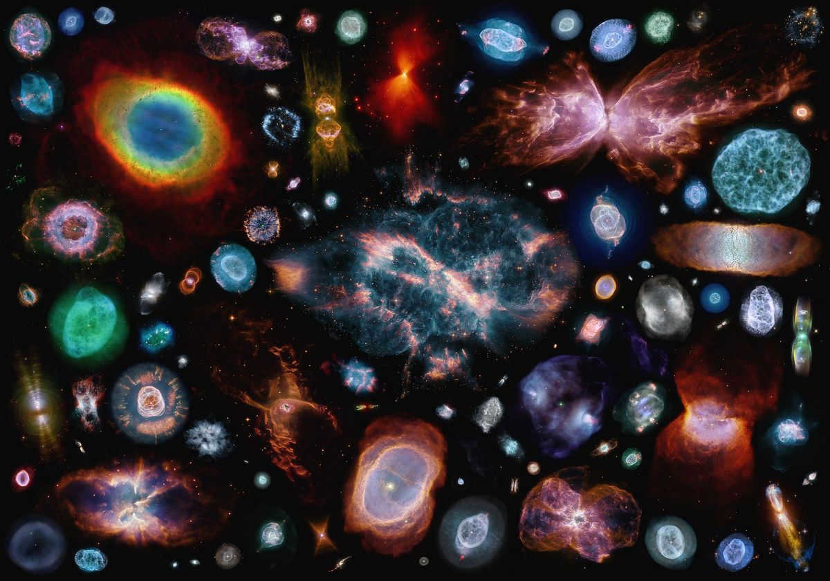 Collage of 100 planetary nebulae, according to the author's assurances the scale is respected