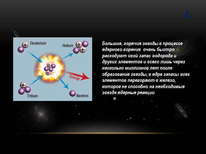 4Big, hot stars use up energy very quickly in the process of nuclear combustion. 