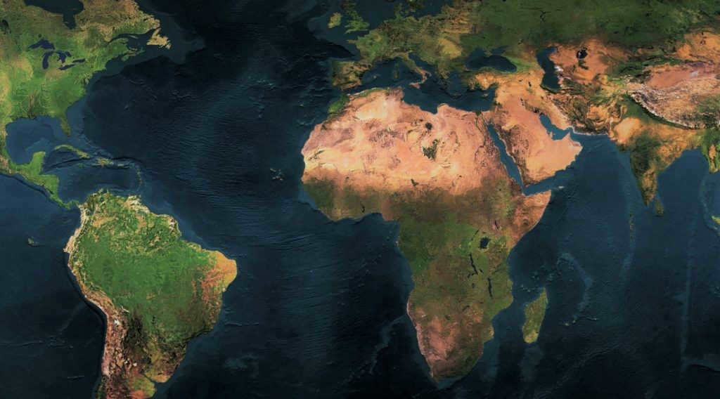 Map of continents and oceans