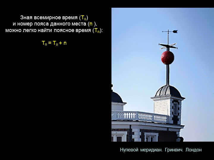 Knowing the world time (To) and the number of belt of a given place (n ), one can easily find . 