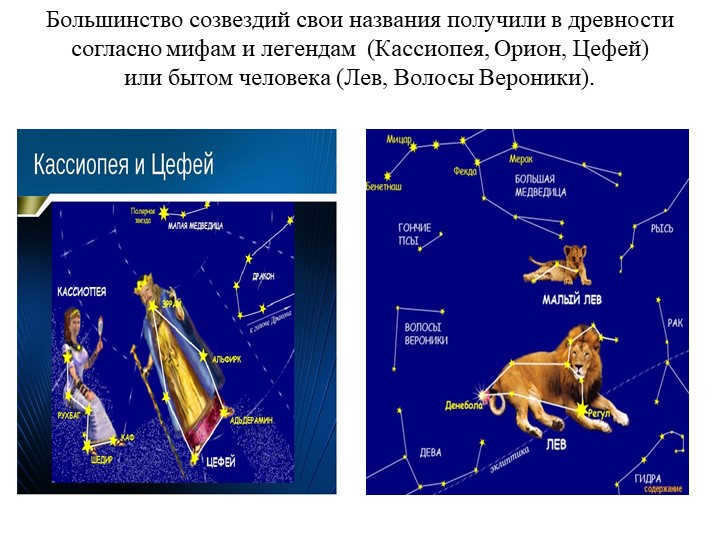 Most constellations got their names in antiquity according to myths and leg. 