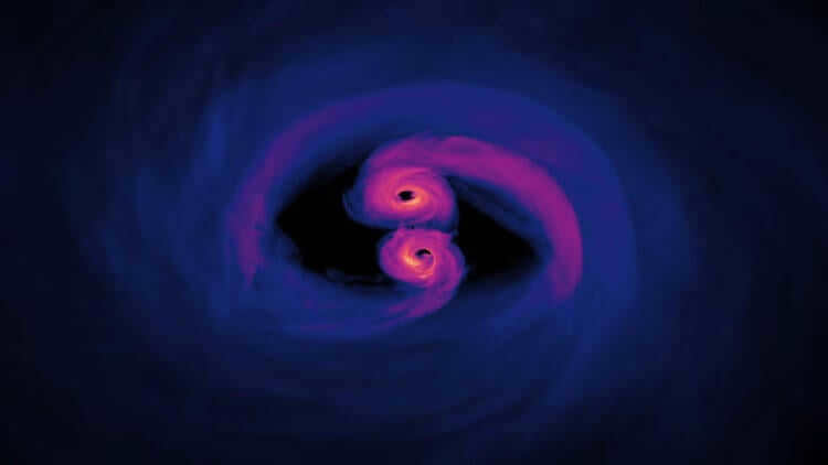 Modeling of black holes. The model uses new methods to analyze the waves emitted by black holes in a collision. Photo.