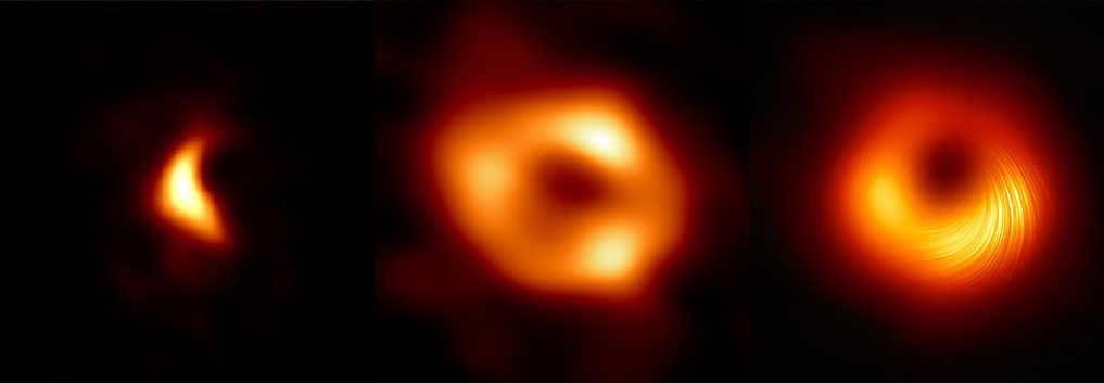 Left is the 2017 model, center is a photo of the Sagittarius A*, right is a photo of the M87 improved programmatically