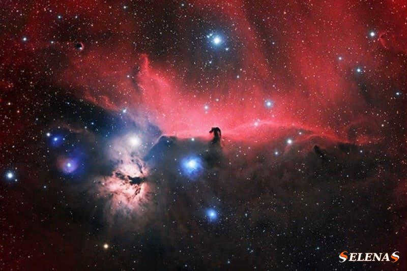 The Horsehead Nebula and the Flame Nebula (left) in the constellation Orion.