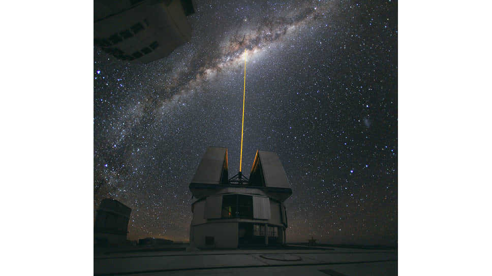 In order to have a control light source, astronomers light an artificial "star" in the sky with a laser beam.