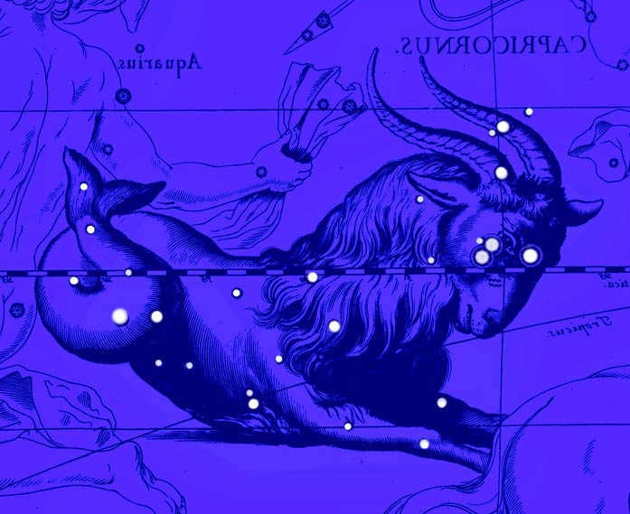 Constellation Capricorn. Collage from the atlas of Jan Hevelius.