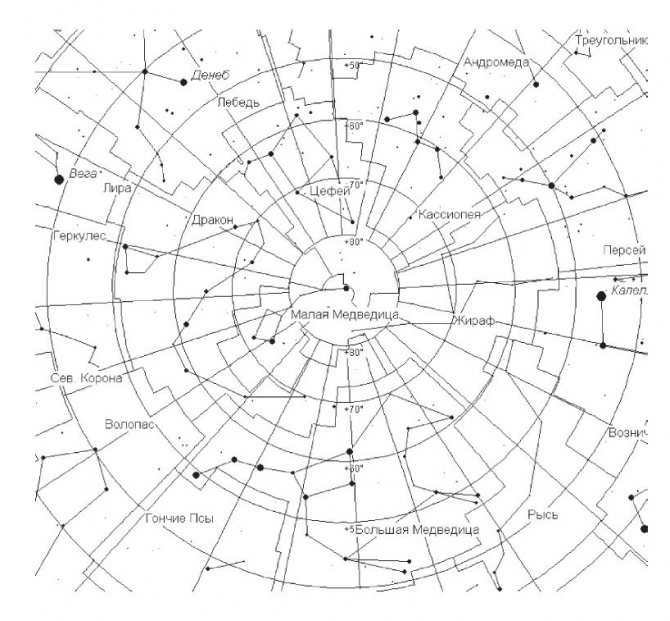 Map of circumpolar constellations