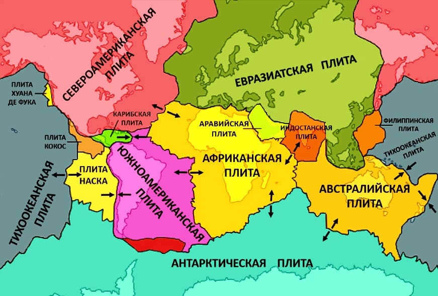 Lithospheric plates on the world map