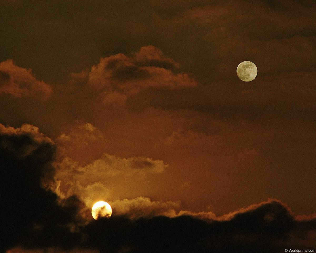Moon and sun at the same time in the sky