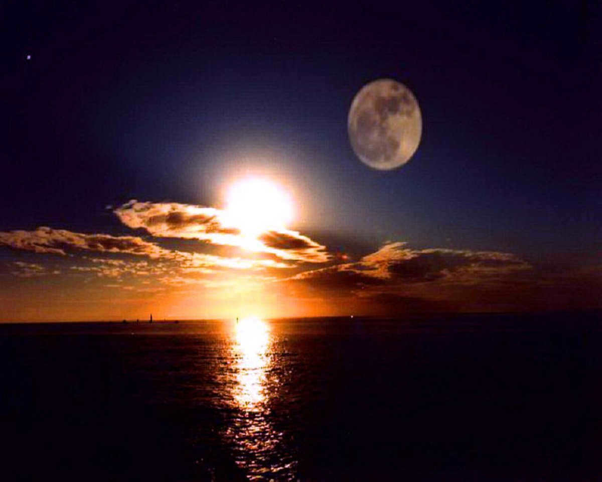 Moon and the sun in the sky at the same time