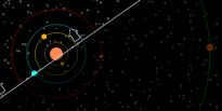 A model of the solar system. The sun is setting.