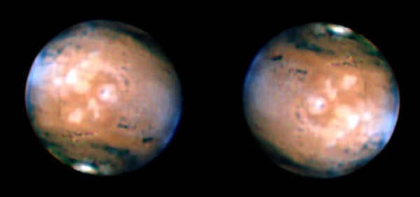 The south polar cap is the most contrasting element of the surface of Mars