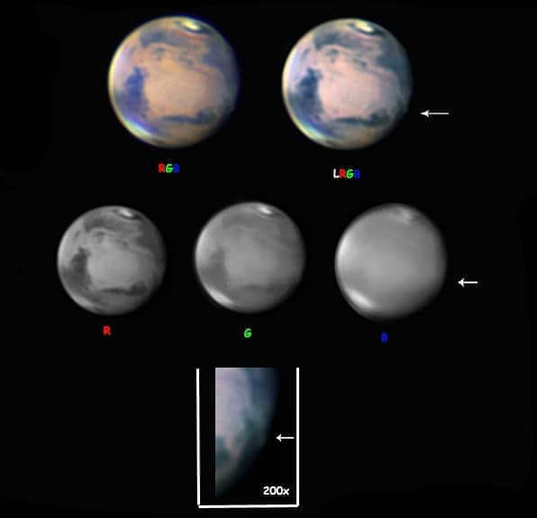 The combination of different filters gives a distinct advantage when observing the atmospheric phenomena of Mars