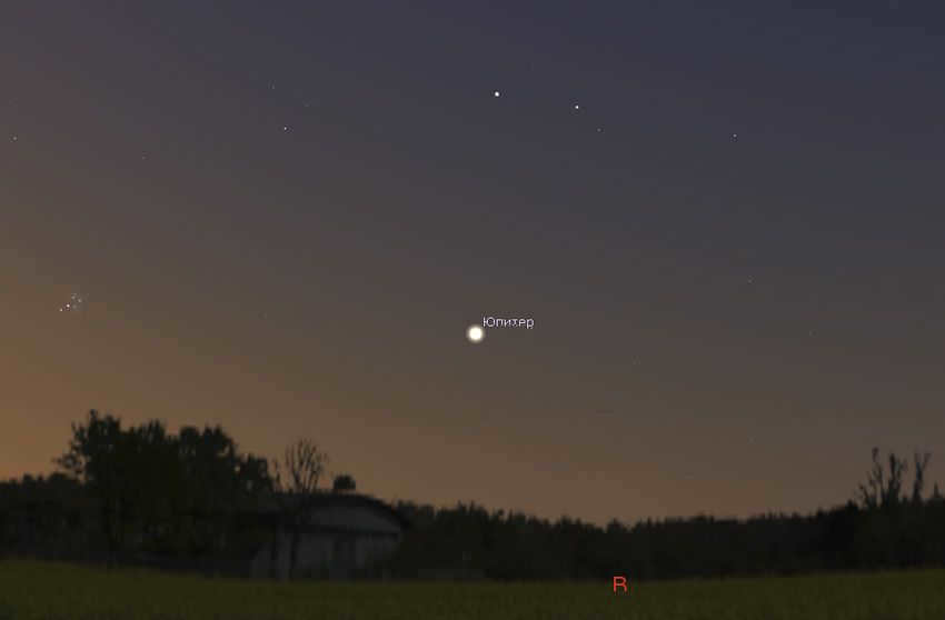 Jupiter and the Pleiades in July 2023.