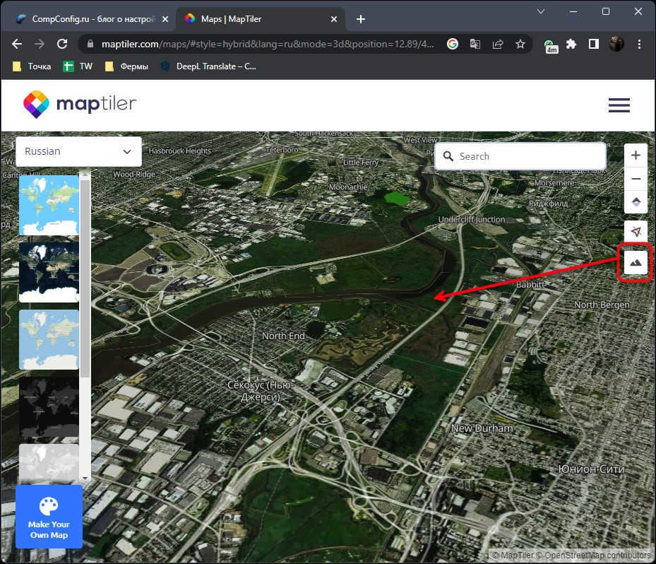 Changing the satellite tilt angle in MapTiler