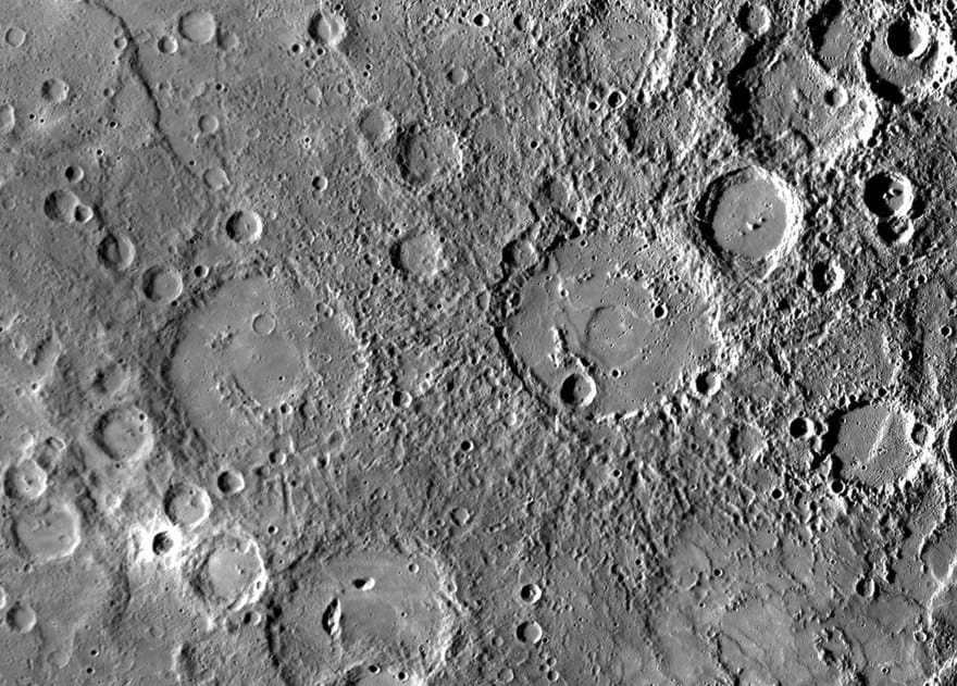 Mercury's hilly surface.