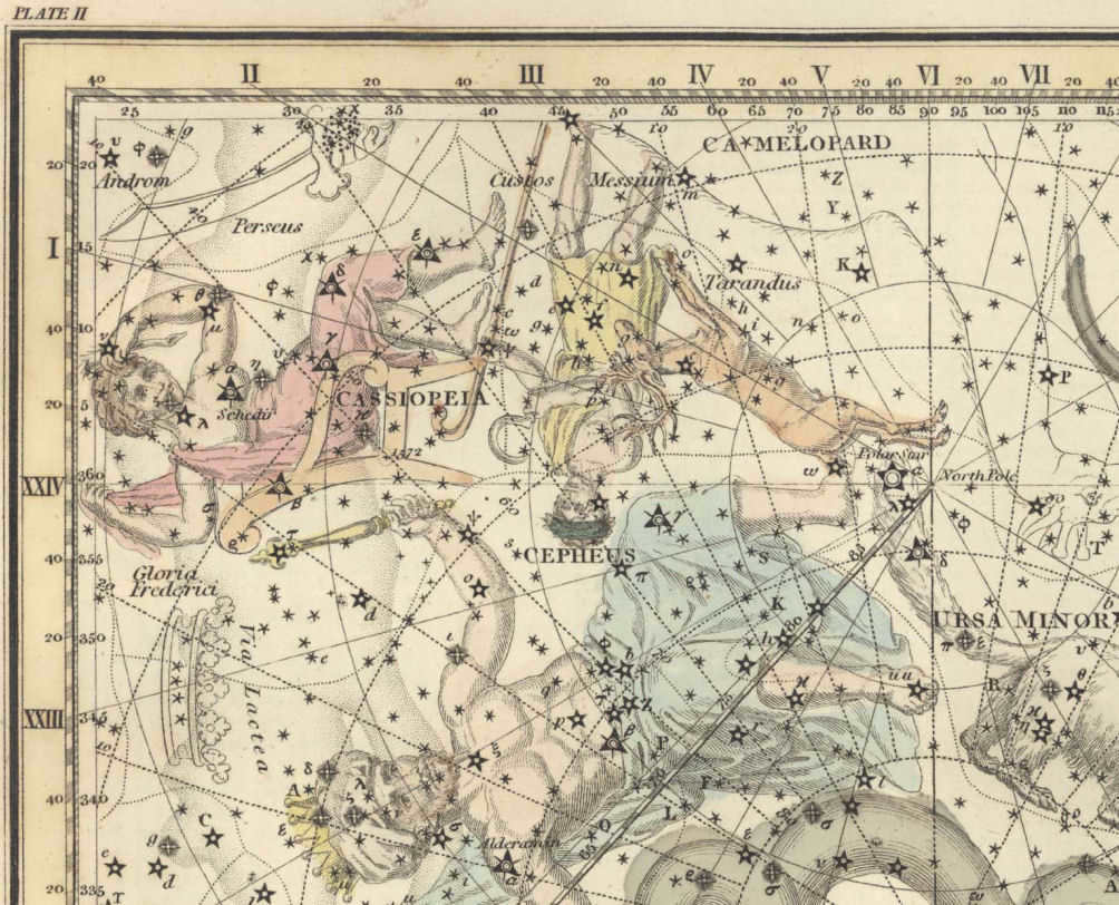 Drawing of Cassiopeia from an old star atlas