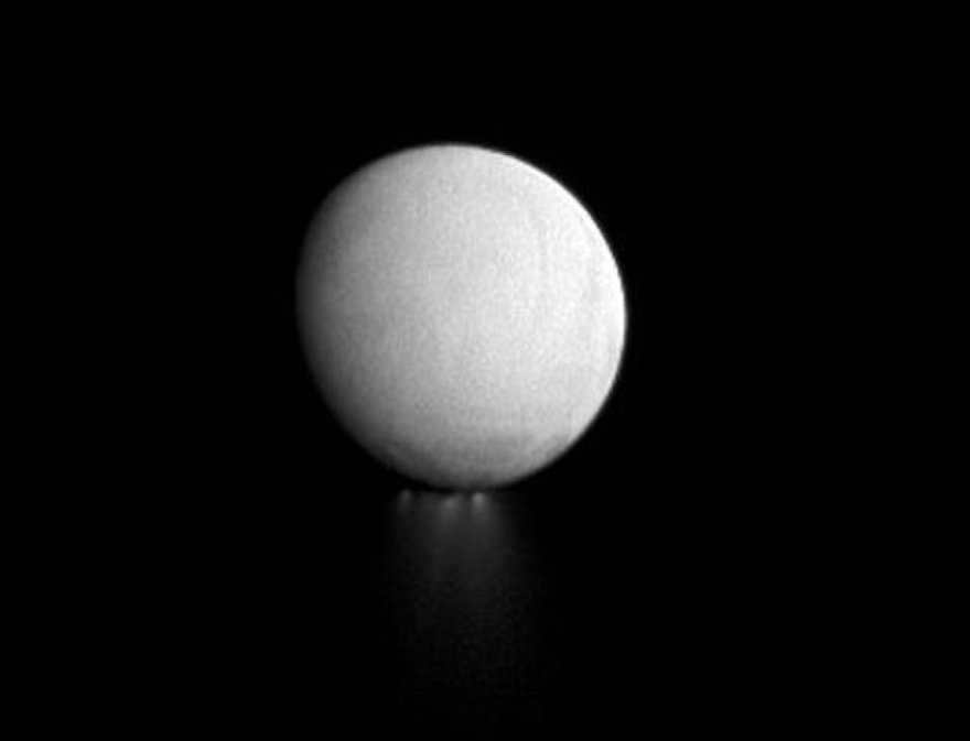 Enceladus' jets fall into shadow as the winter night falls. The image was published on January 7, 2013.