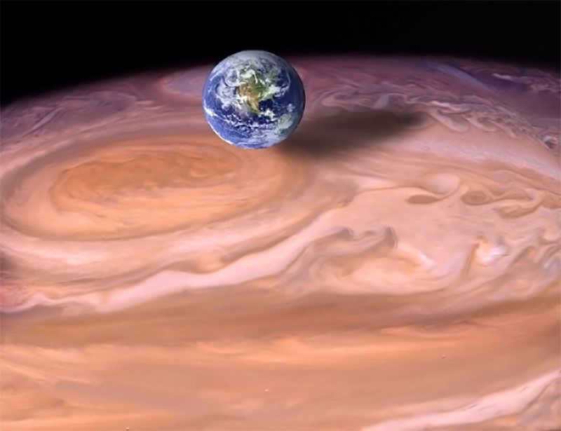 Earth compared to the Great Red Spot.