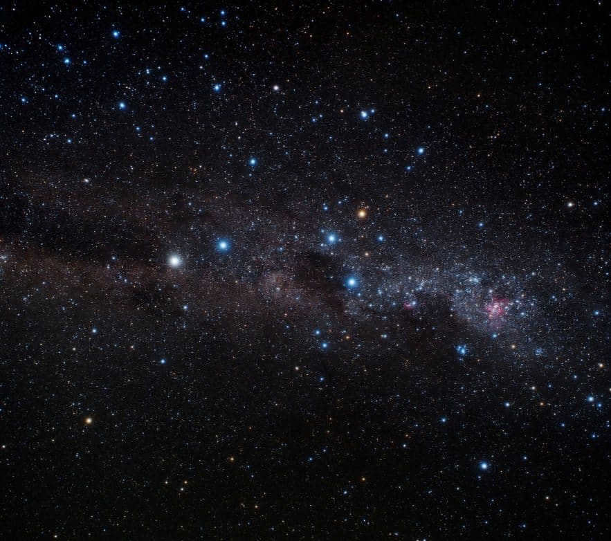 The Coal Sack Nebula and NGC 4755 (right of center above the nebula).