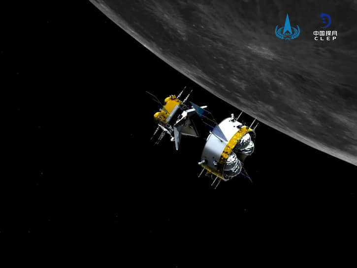 Chinese spacecraft in lunar orbit before launching to Earth (computer modeled) 