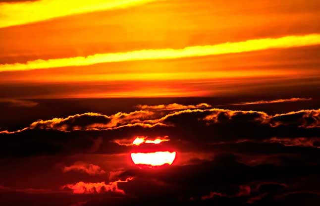 Sun, sunset, sky, clouds, evening