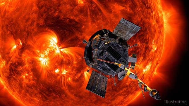 Sun, space probe, study, exploration, research, illustration