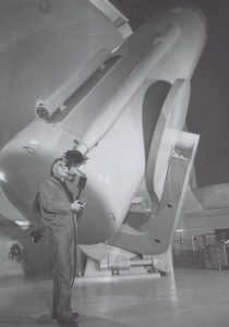 Hubble at the Mount Wilson Observatory's giant telescope. This telescope was used in all of the scientist's research.