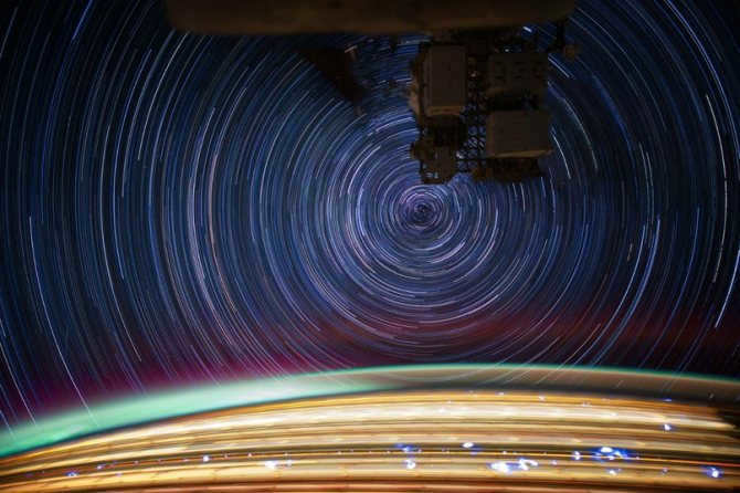 Shot with a slow shutter speed, with the camera aimed at the polar star.