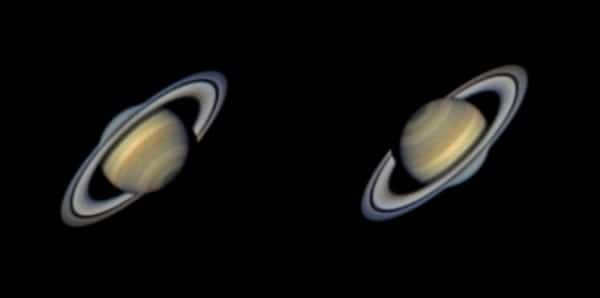 The shadow of the rings falls on Saturn's disk
