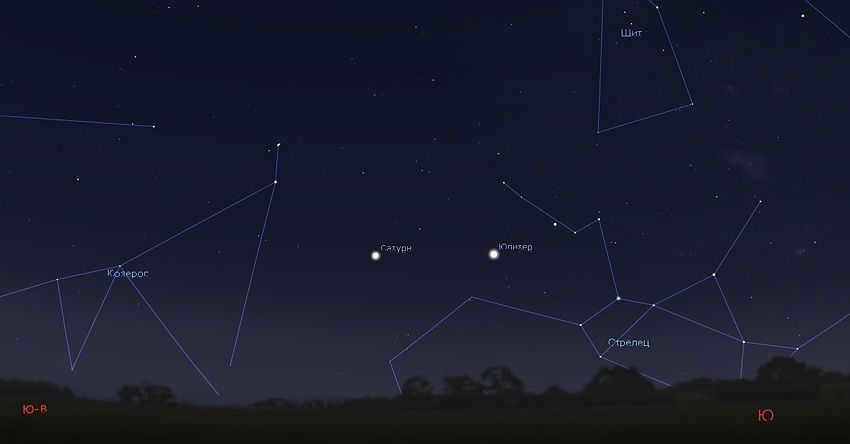 Saturn and Jupiter in the sky in summer 2020