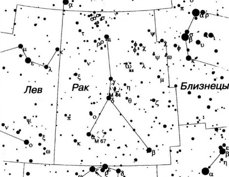 Cancer constellation area on a star map
