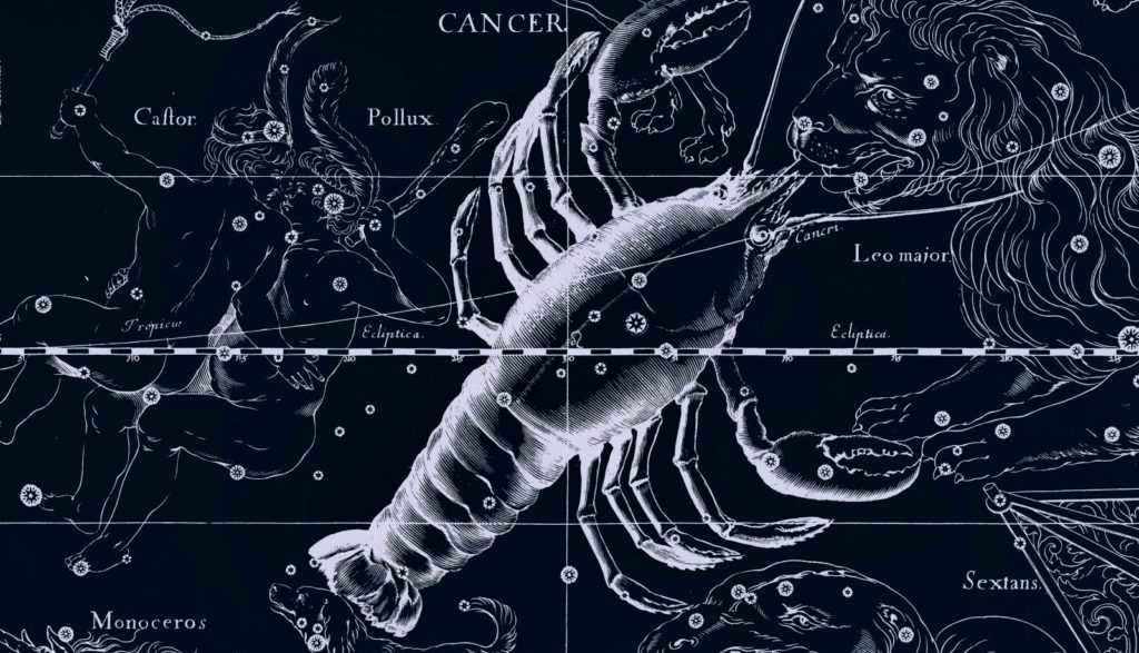 Image of the constellation Cancer with other mythical creatures and gods