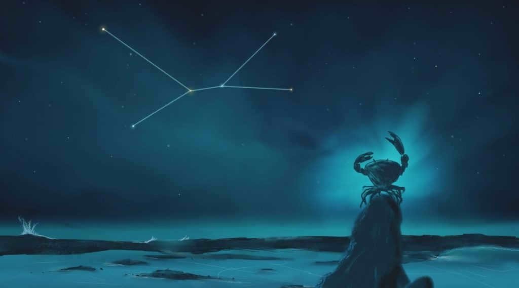 Image of the constellation on the background of the mythical crab