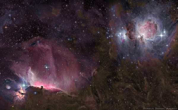 Cosmic dust and nebulae in Orion's belt